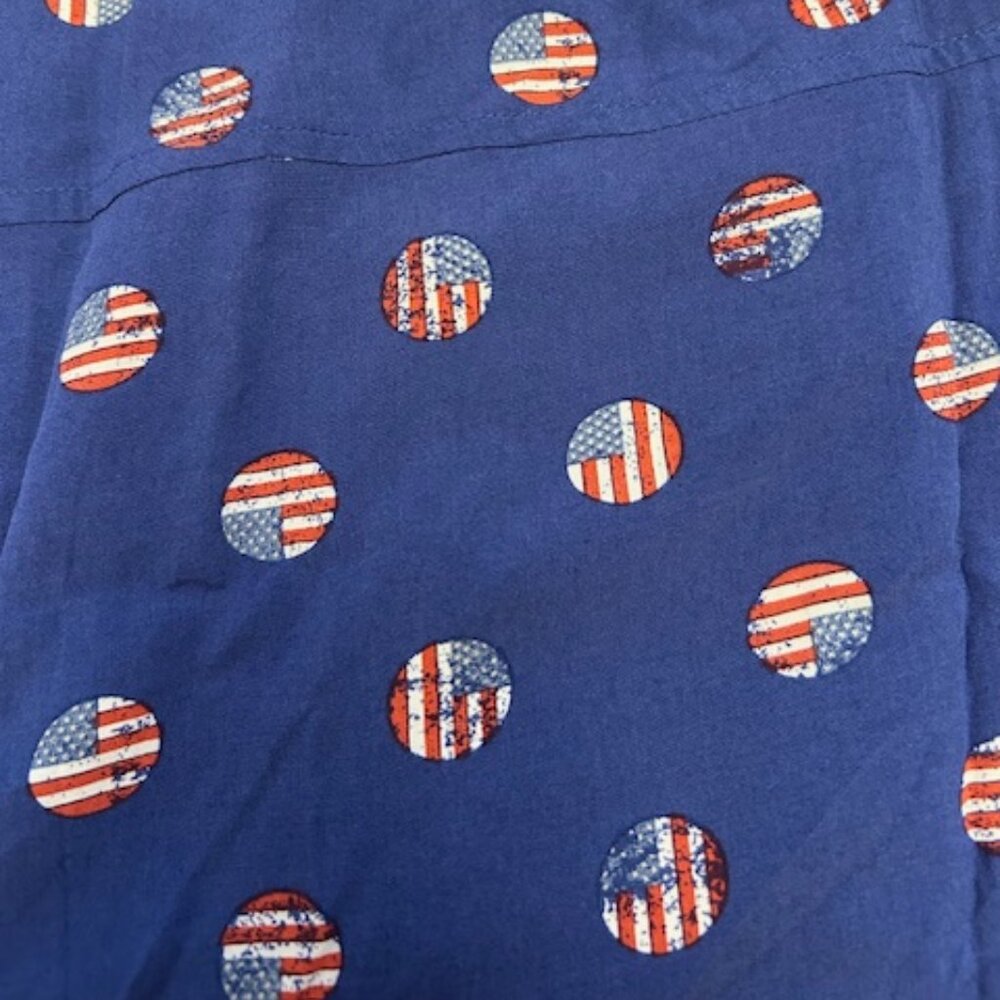 Mens Patriotic 4th July Button Up Shirt 2XL USA Flags‎ Red White Blue Michael